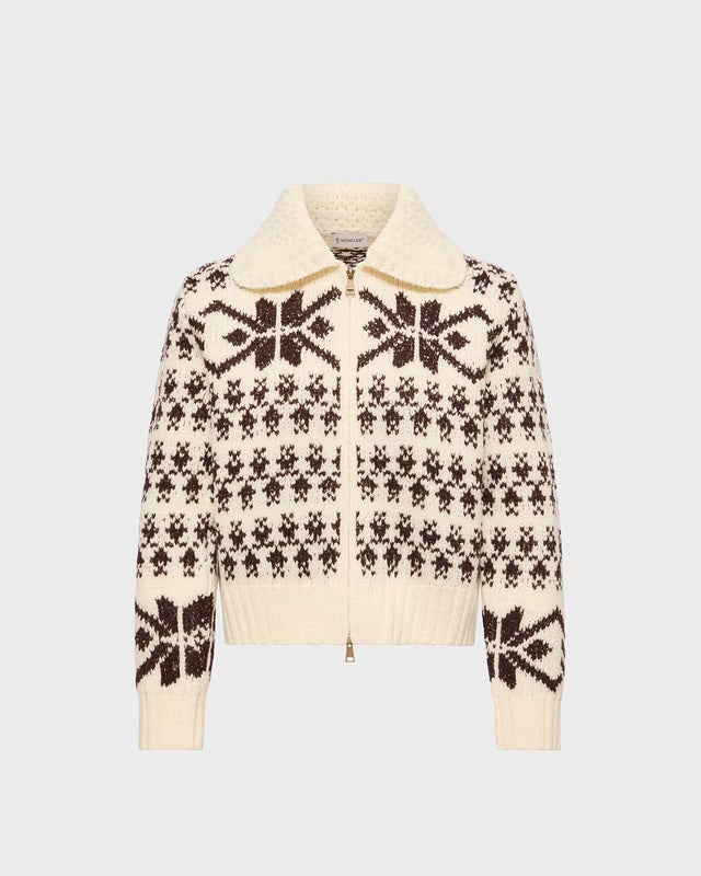 Moncler Cardigan Jacquard Sequin Zip-Up Light Beige S