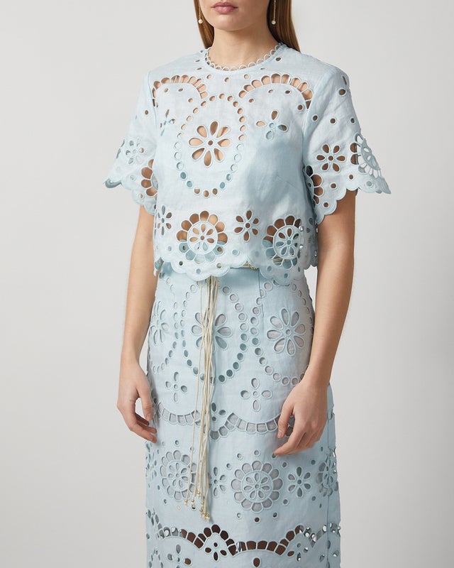 Zimmermann Blus Awaken Embroidered Bodice Mint 0 (XS-S)