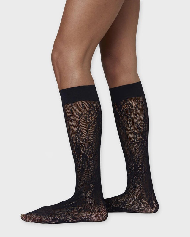 Swedish Stockings Knee-Highs Rosa Lace Black ONESIZE