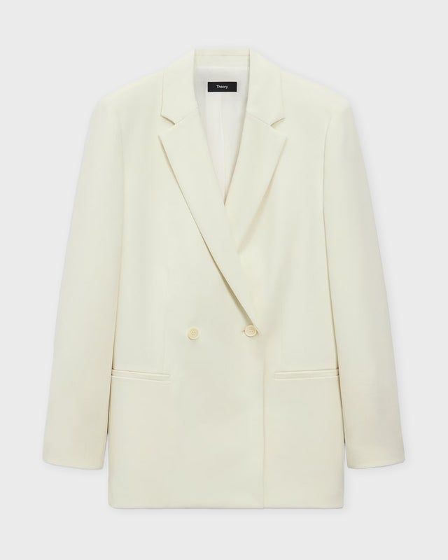 Theory Blazer Relaxed Double-Breasted Crepe Beige US 8 (EUR 40)