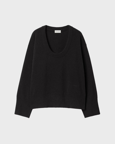 Sweater Soft Wool Scoop Knit Black 1