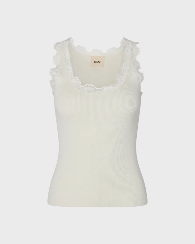 LEONÍ Camisole Älma Lace-trimmed Ribbed Silk Egg Shell 38