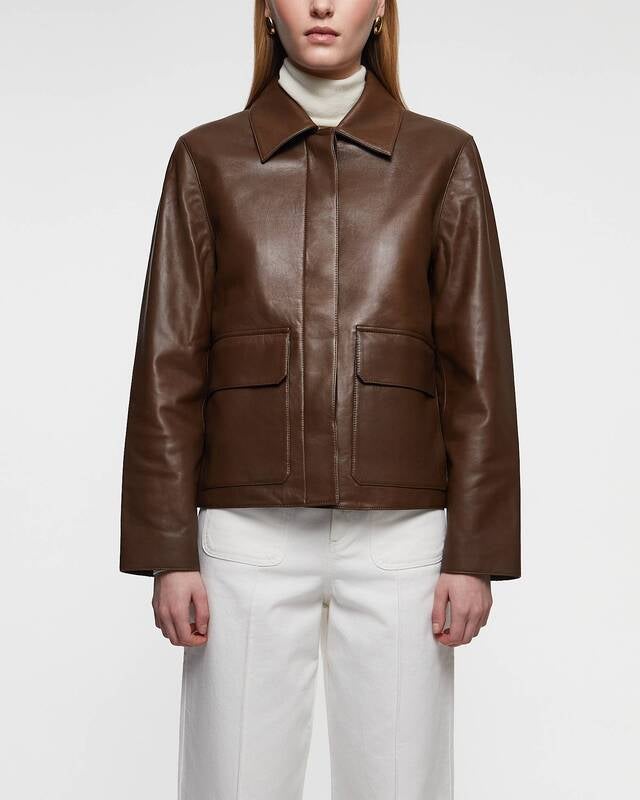 Theory Jacket Leather Boxy Brown M