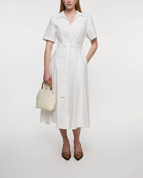 Dress Slit Volume Linen  White 2