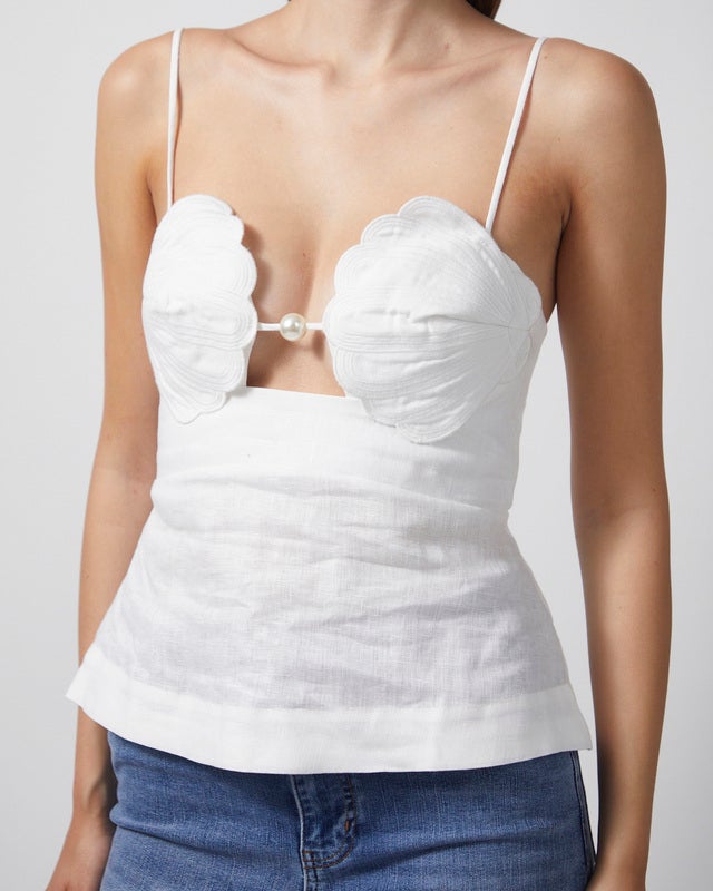FARM Rio Blouse Shell Bust Peplum Offwhite M