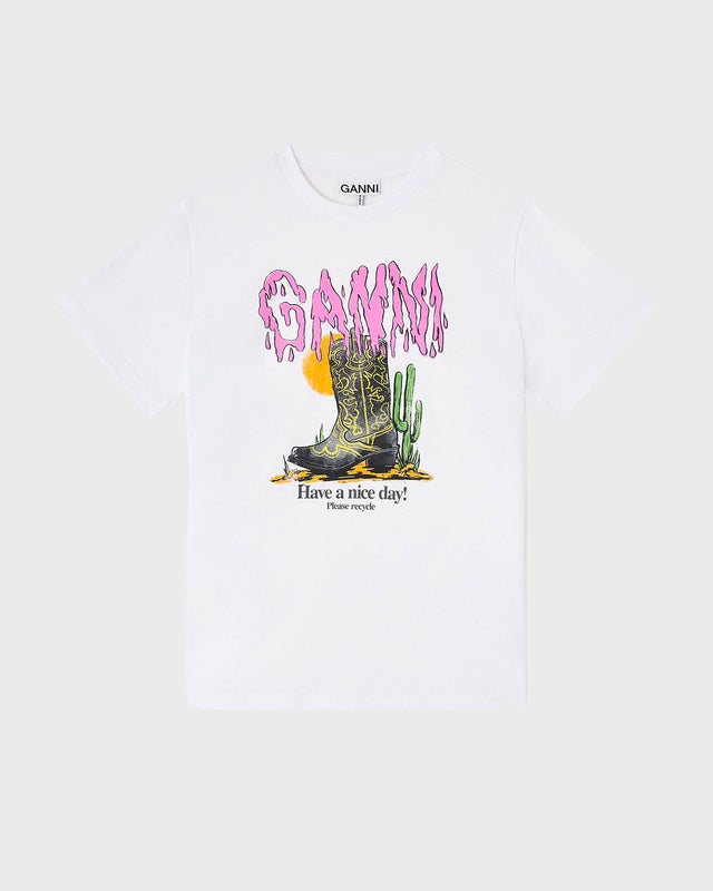 Ganni T-shirt Basic Cotton Jersey  Boots Print White L