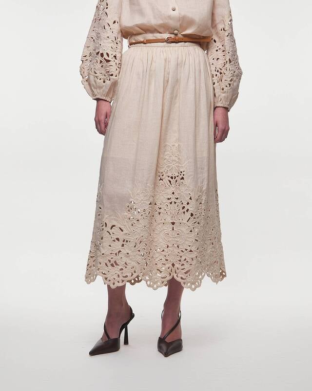 ZIMMERMANN Skirt Wylie Embroidered Midi  Cream 1 (S-M)