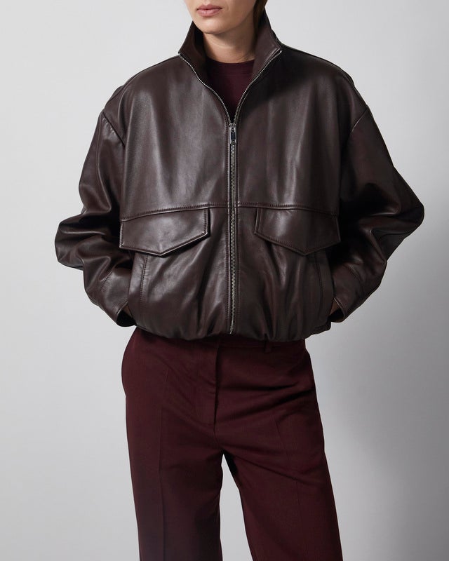 Wakakuu Icons Jacket Leather Funnel Neck Dark Brown S