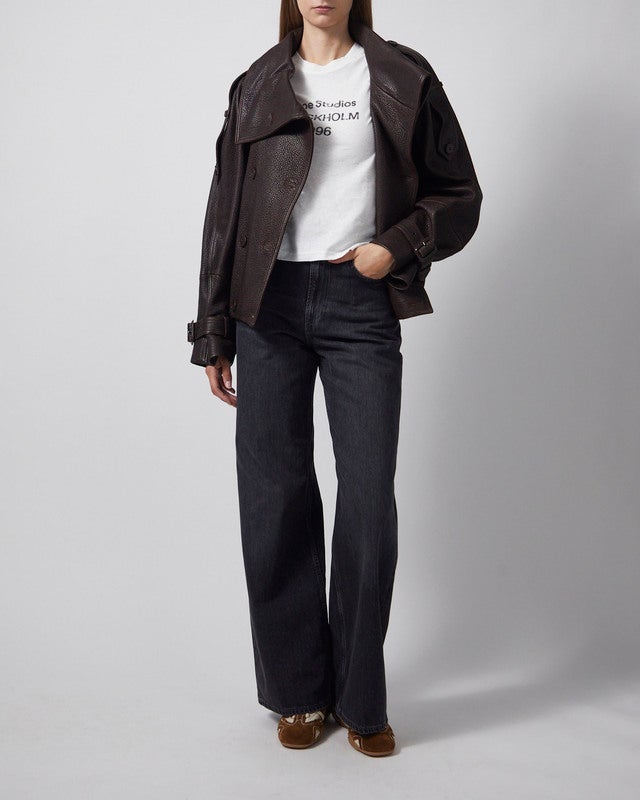 Acne Studios Coat Cropped Leather Trench Dark Brown 36