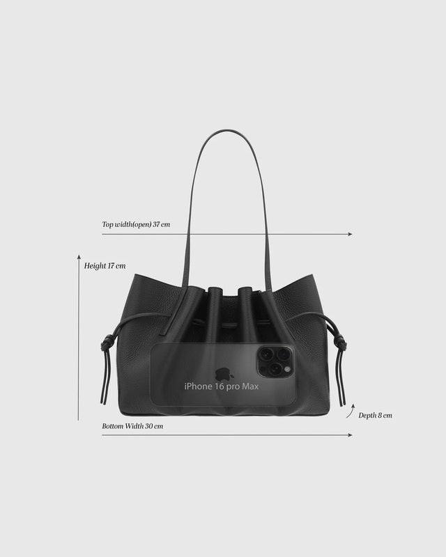Yuzefi Shoulder Bag Scallop Pebble Grain Leather Black ONESIZE