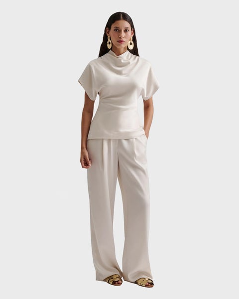 Pants Sarah Elastic Waist Satin Vanilla 2