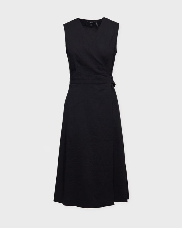 Theory Dress Linen Wrap V-Neck Black US 10 (EUR 42)