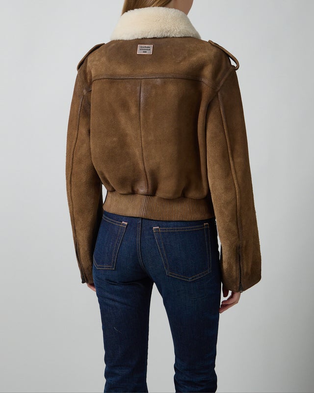 Acne Studios Jacket Suede Bomber Shearling Collar Camel 38