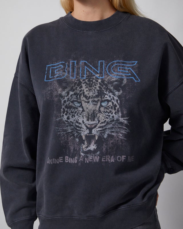 Anine Bing Sweatshirt Miles Leopard Muse Washed Black XS