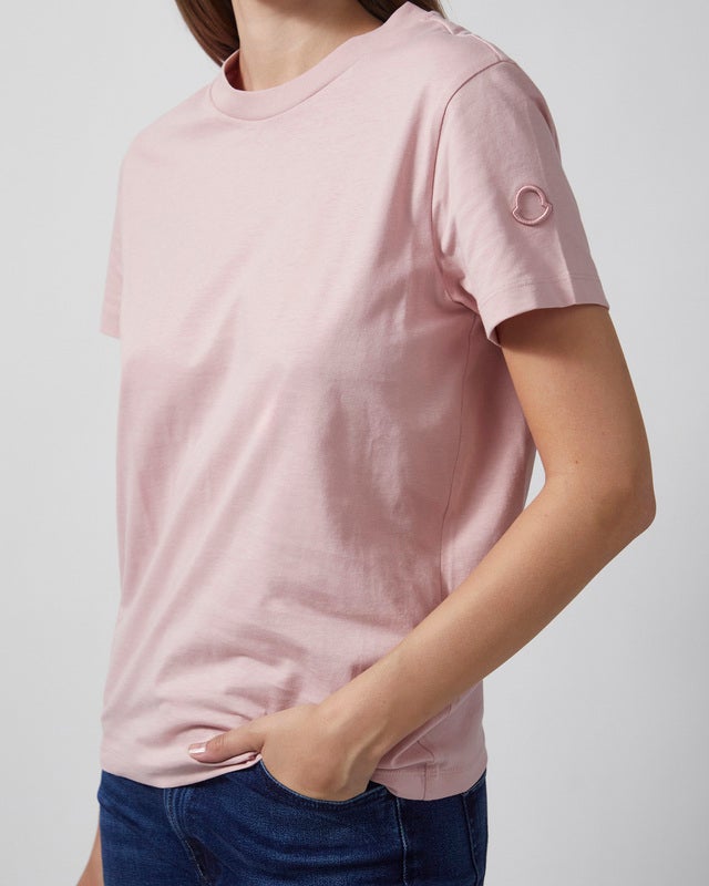 Moncler T-shirt Embroidered Logo Cotton Light Pink XL