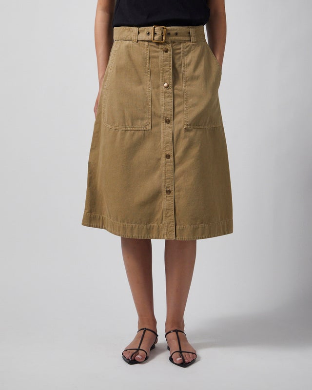 Moncler Skirt Belted Cotton Midi Beige L