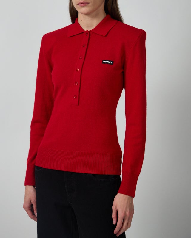 ROTATE  Polo Wool Longsleeve Red XS