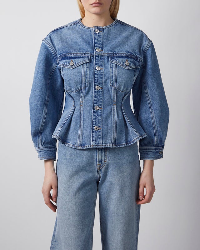 Frame Jacket The Nipped Collarless  Light blue wash S