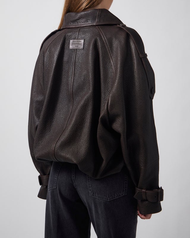 Acne Studios Coat Cropped Leather Trench Dark Brown 36