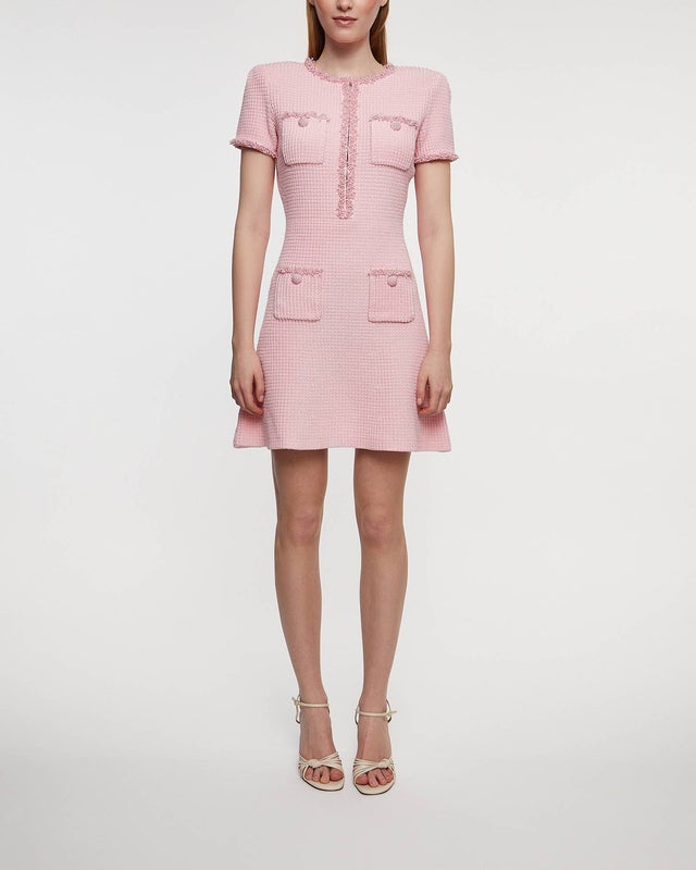 Self-Portrait Dress Pink Textured Knit Mini  Pink S