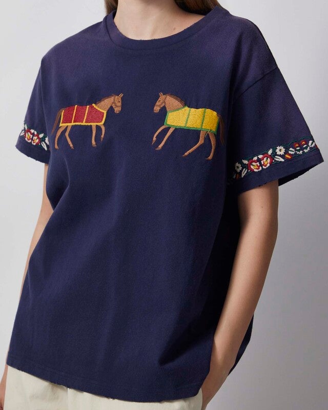 Found T-shirt Embroidered Unisex Horse Equine Navy XS