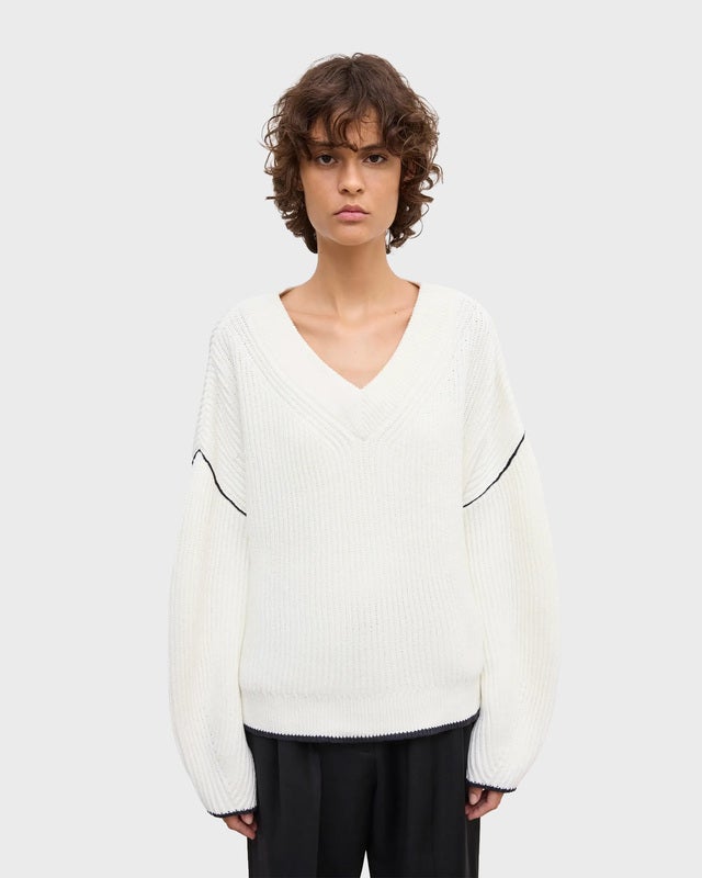 Dagmar Sweater Relaxed V-Neck Knit White M