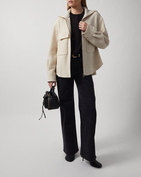 Jacka Bouclé Wool Blend Zip-Up Beige  2