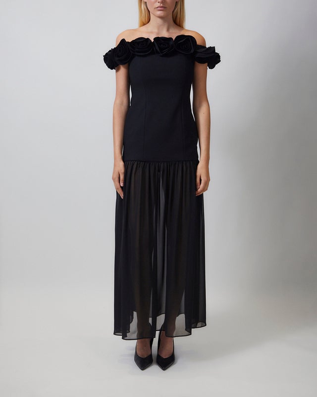 ROTATE  Dress Crepe Maxi Flower Black 36