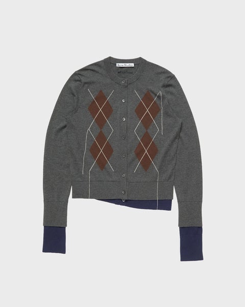 Cardigan Double-Layered Argyle Dark Grey 1