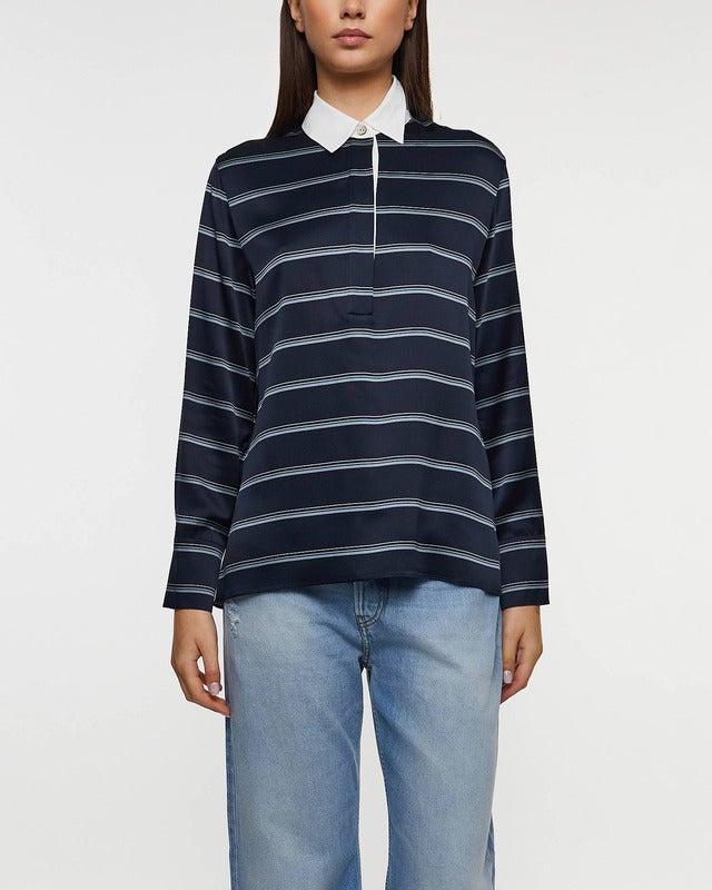 Vince Sweater Rugby Stripe Shirt Slate XS