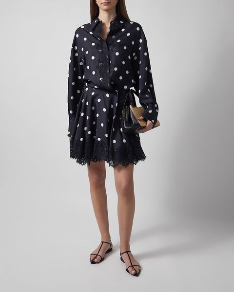 Dress Lace-Detail Polka Dot Mini Black 2