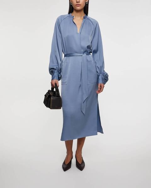 Dress Belted Long Sleeve  Blue 2