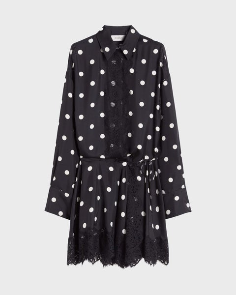 Dress Lace-Detail Polka Dot Mini Black 1
