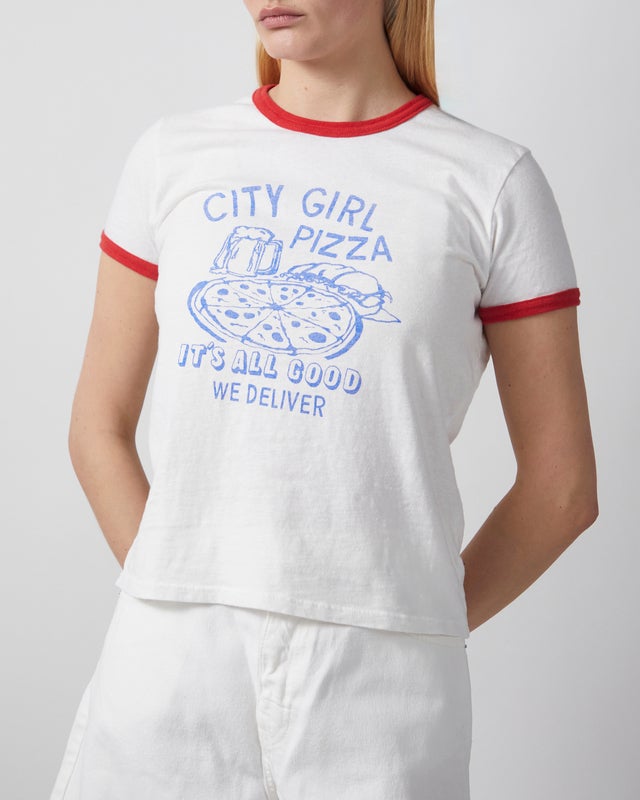 Mother Denim T-Shirt The Lil Goodie Ringer  White XS