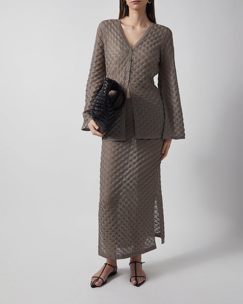 Cardigan Ayla Pointelle Knitted Taupe 2