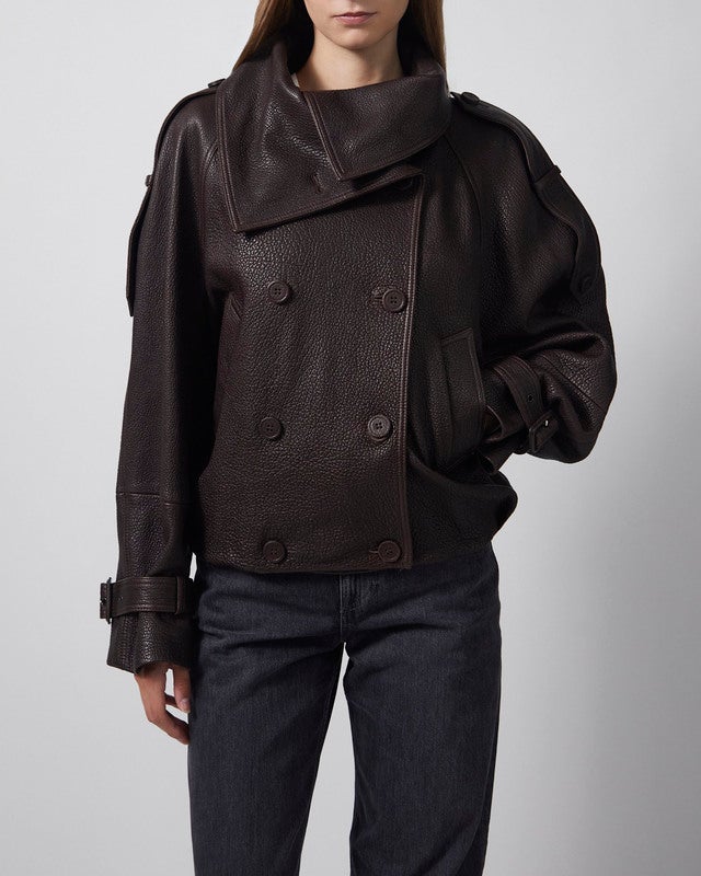 Acne Studios Coat Cropped Leather Trench Dark Brown 36