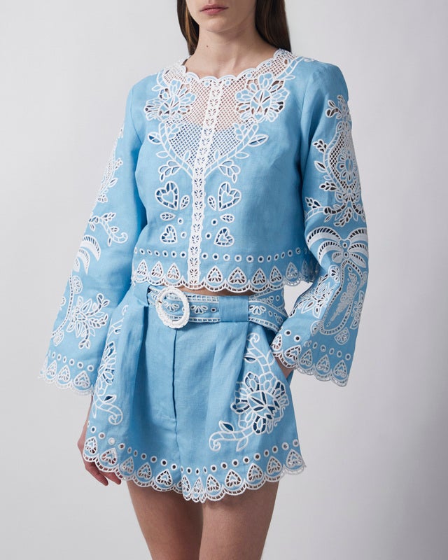 FARM Rio Blouse Romantic Richelieu Light blue L