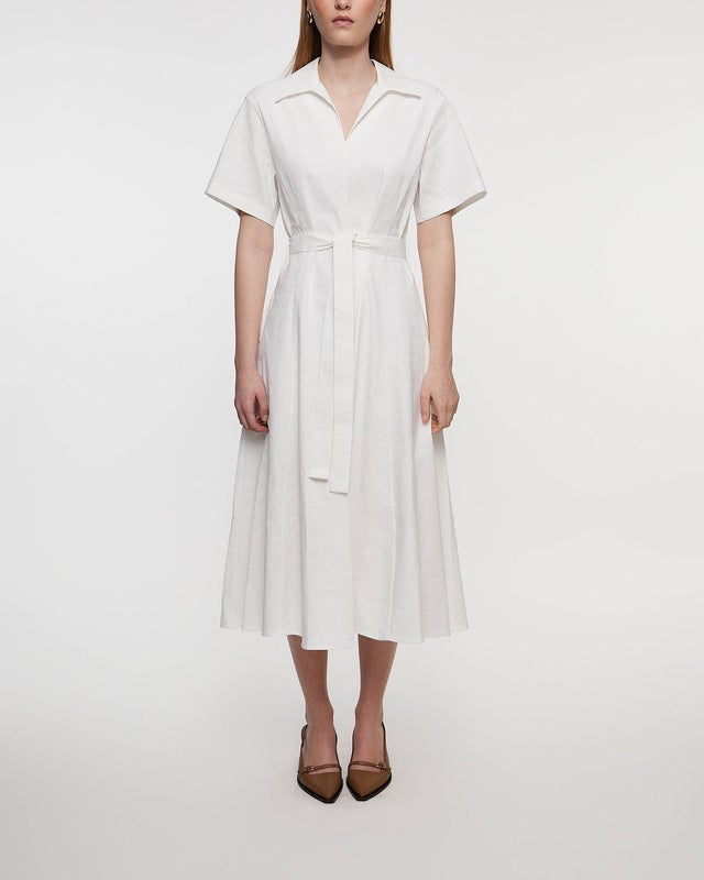 Theory Dress Slit Volume Linen  White US 2 ( EUR 34)