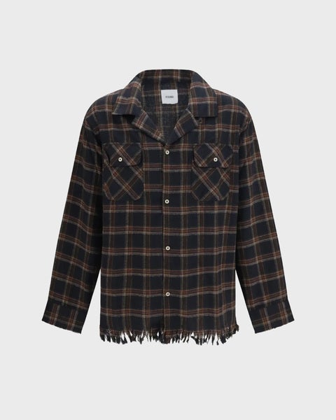 Shirt Raw Cut Fringe Plaid Camp Navy 1
