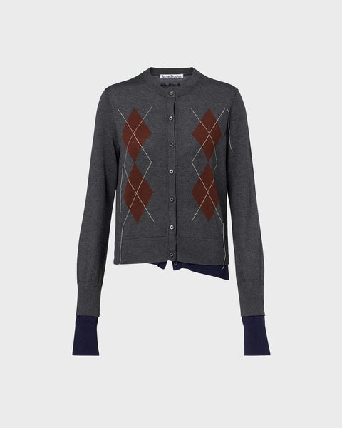 Cardigan Double-Layered Argyle Dark Grey 1