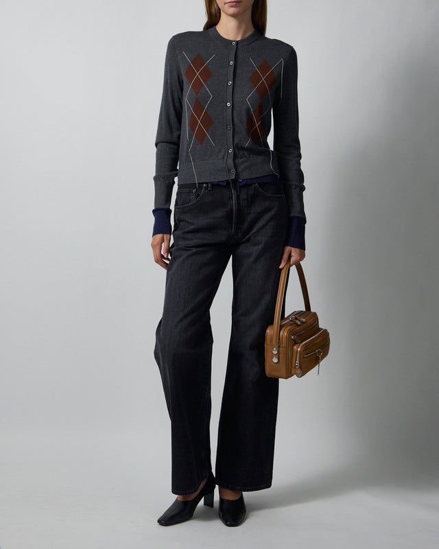 Acne Studios Cardigan Double-Layered Argyle Dark Grey M