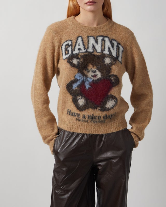 Ganni Sweater Brushed Alpaca Crewneck Camel XL