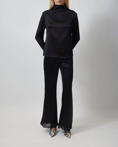 Trousers Marine Satin Lace Hem Black 2