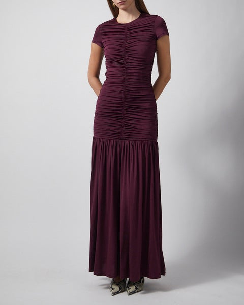 Dress Gathered Maxi Burgundy 2
