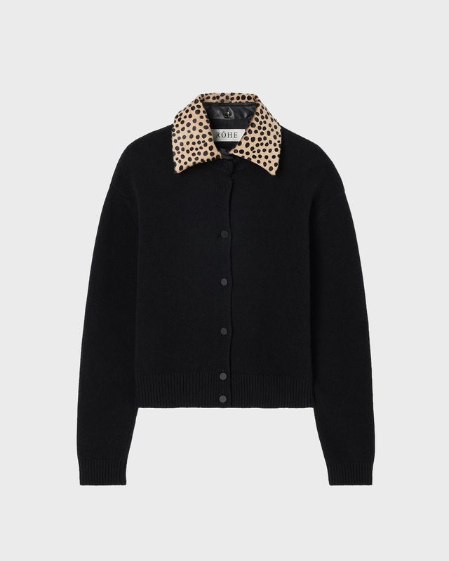 RÓHE Cardigan Leather Cheetah Collar Black 38