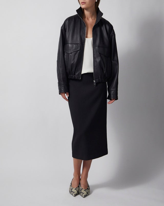 Wakakuu Icons Jacket Leather Funnel Neck Black L