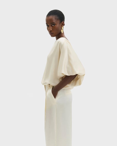 Blouse Havanna Boat-Neck Puff-Sleeve Pearl 2