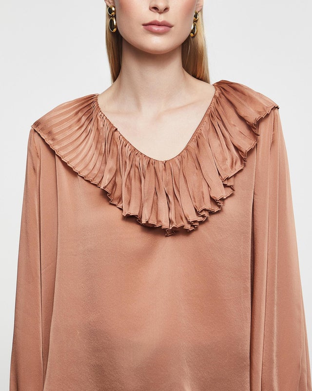 Ulla Johnson Blouse Liese Silk Pleated Neckline Neon pink US 4 ( EUR 36)