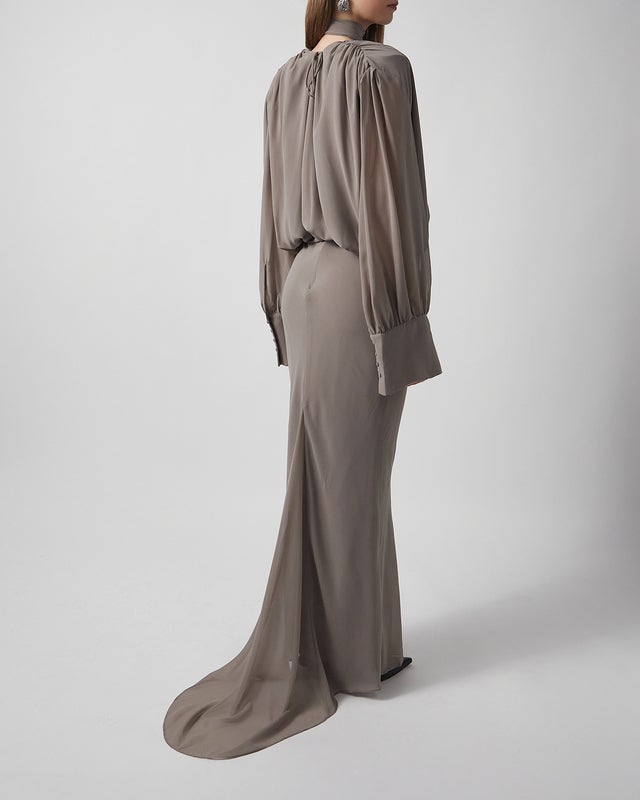 ROTATE Birger Christensen Dress Chiffon Long-Sleeve Maxi 40