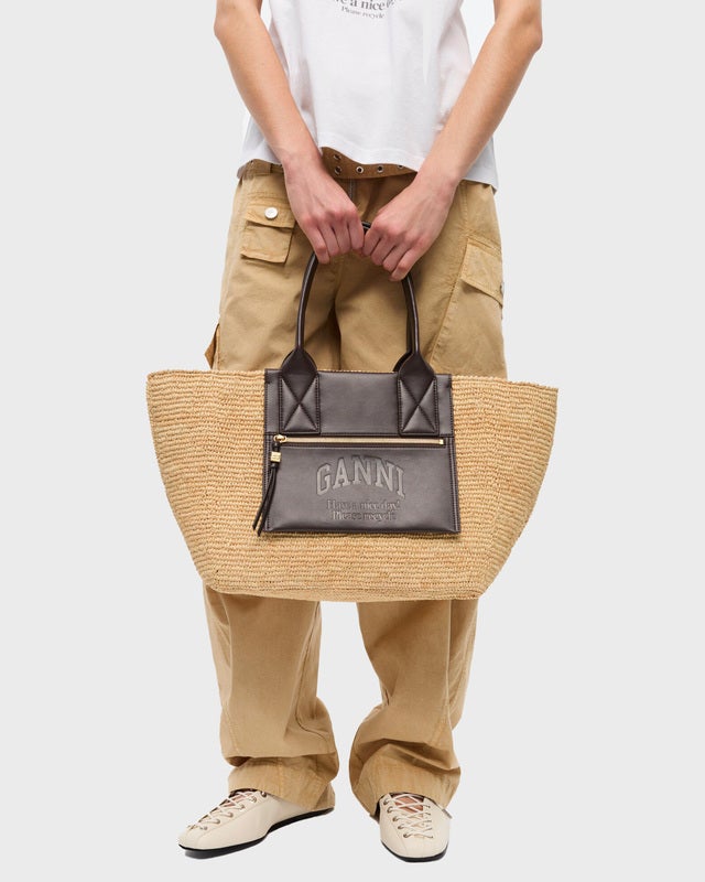 Ganni Bag Easy Shopper Medium Raffia Ljusbrun ONESIZE